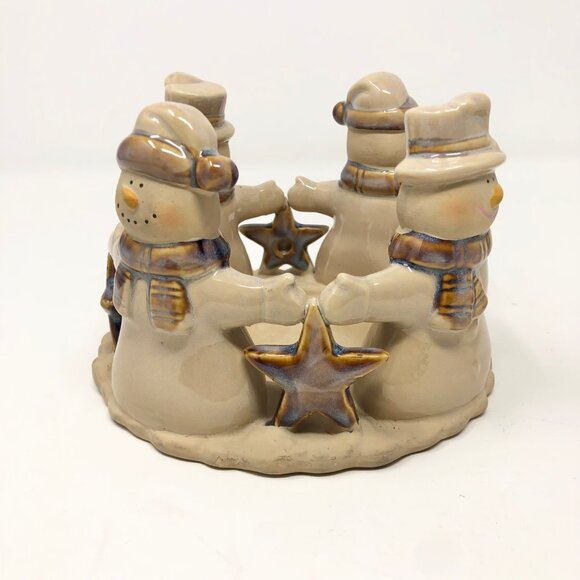 Snowman Candle Holder + Trinket Dish Set Beach - Vtg JC Penney Winter Snowmen - Picture 3 of 13
